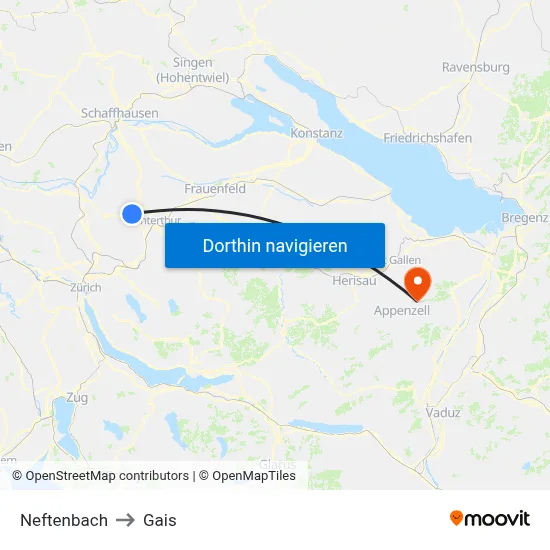 Neftenbach to Gais map