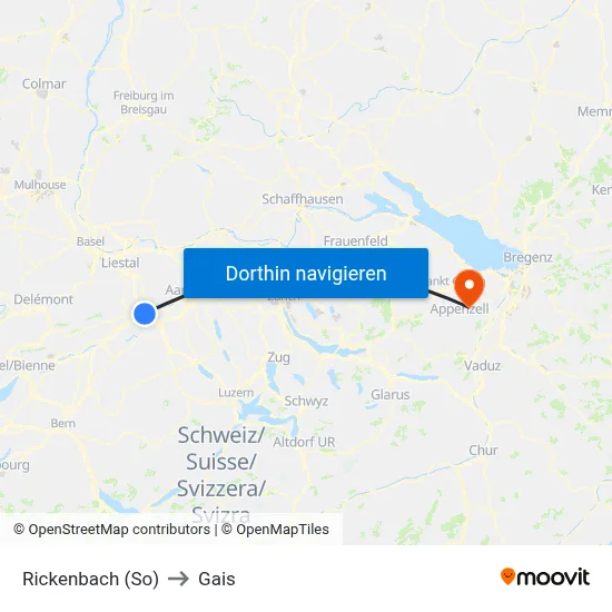 Rickenbach (So) to Gais map