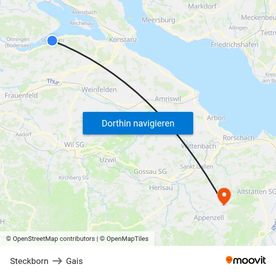 Steckborn to Gais map