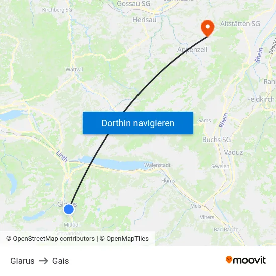Glarus to Gais map