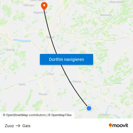 Zuoz to Gais map