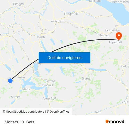 Malters to Gais map