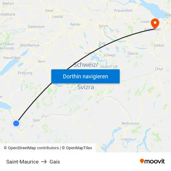 Saint-Maurice to Gais map