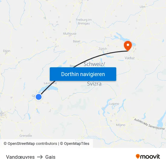 Vandœuvres to Gais map