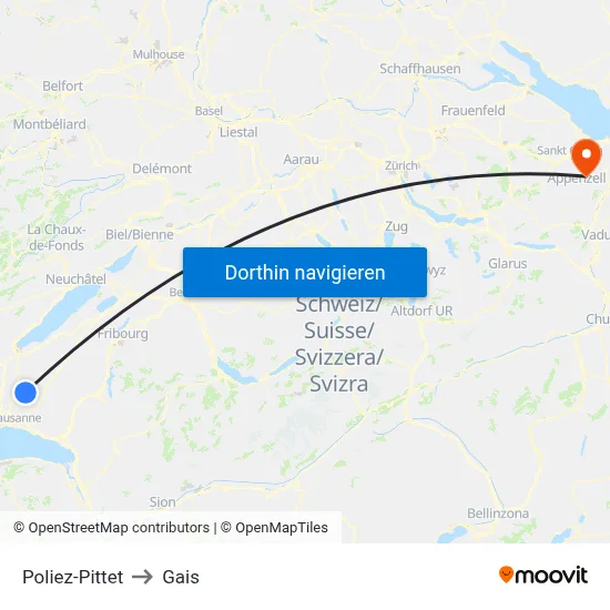 Poliez-Pittet to Gais map