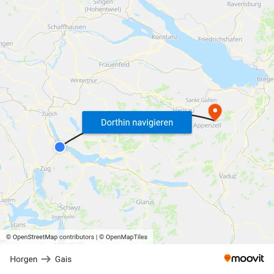 Horgen to Gais map