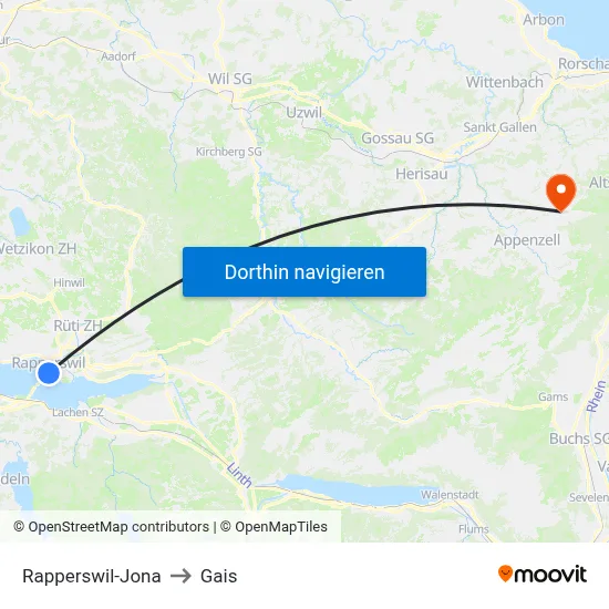 Rapperswil-Jona to Gais map