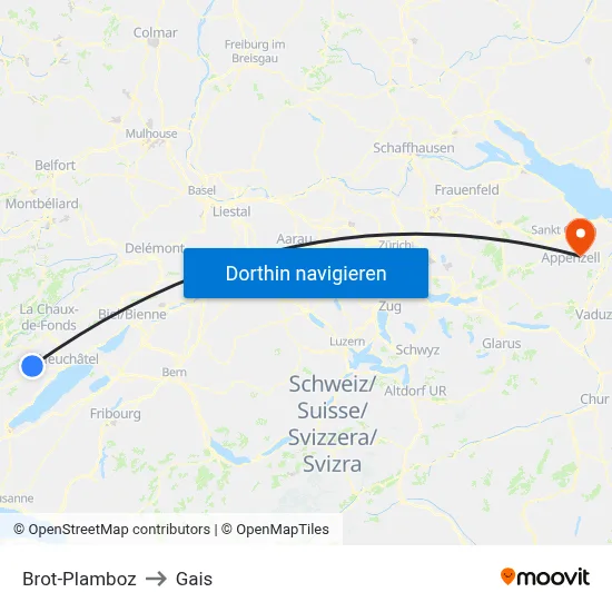 Brot-Plamboz to Gais map