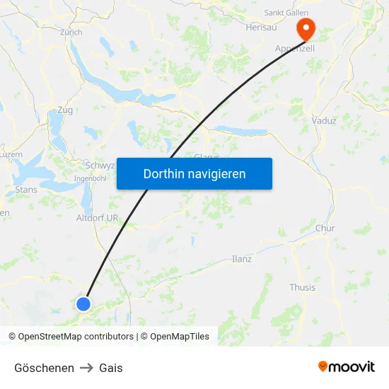 Göschenen to Gais map