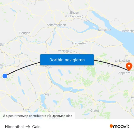 Hirschthal to Gais map