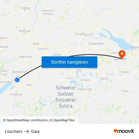 Lüscherz to Gais map