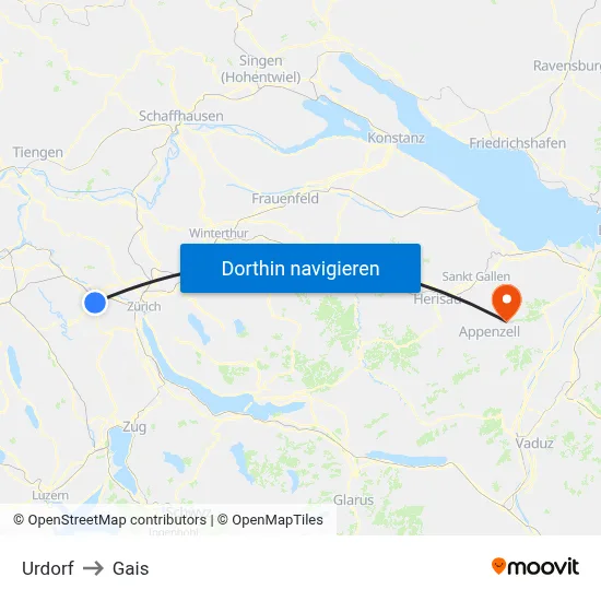 Urdorf to Gais map