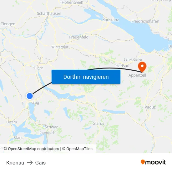 Knonau to Gais map
