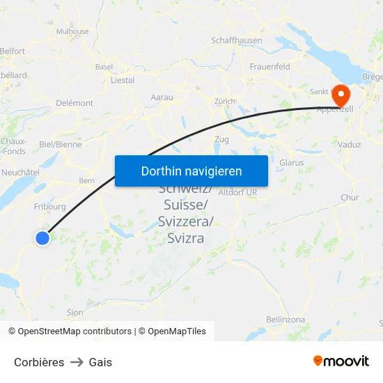 Corbières to Gais map