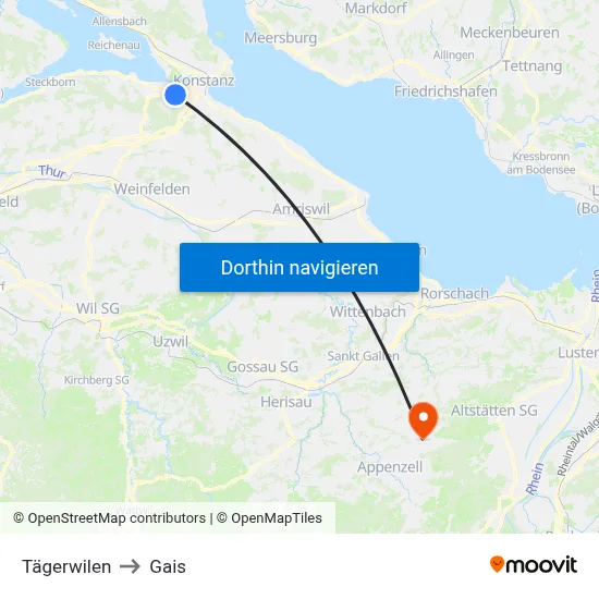 Tägerwilen to Gais map