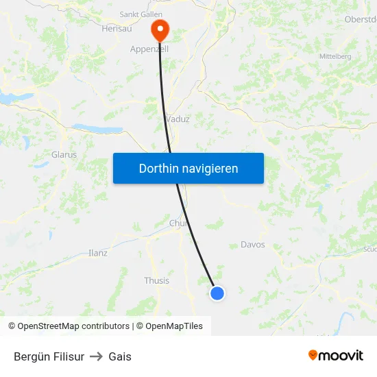 Bergün Filisur to Gais map