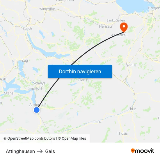 Attinghausen to Gais map