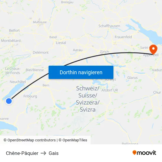 Chêne-Pâquier to Gais map