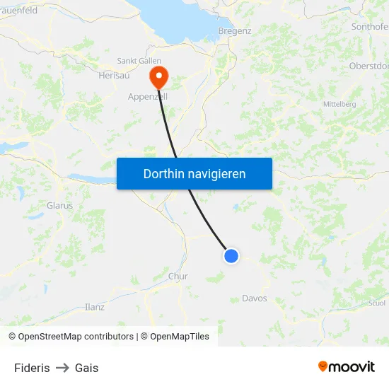 Fideris to Gais map