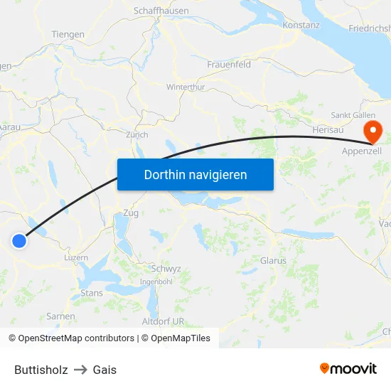 Buttisholz to Gais map
