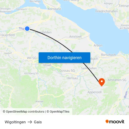 Wigoltingen to Gais map