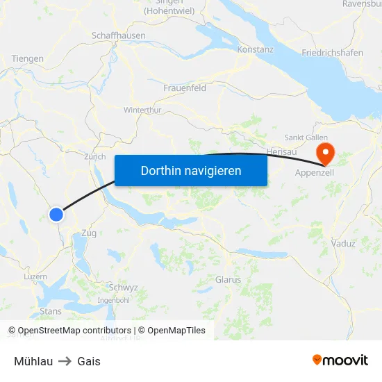 Mühlau to Gais map