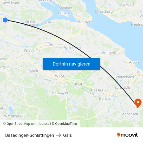 Basadingen-Schlattingen to Gais map