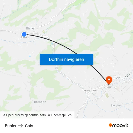 Bühler to Gais map