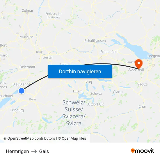 Hermrigen to Gais map