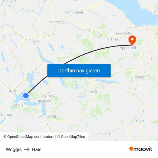 Weggis to Gais map