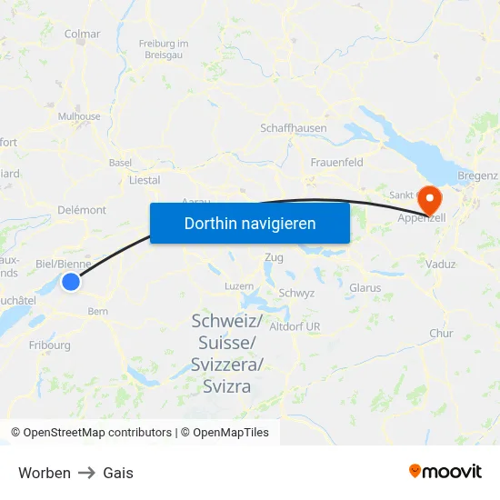 Worben to Gais map