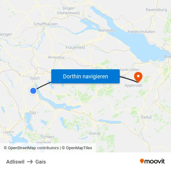 Adliswil to Gais map