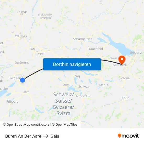 Büren An Der Aare to Gais map