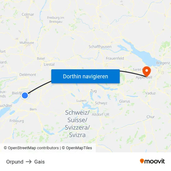 Orpund to Gais map