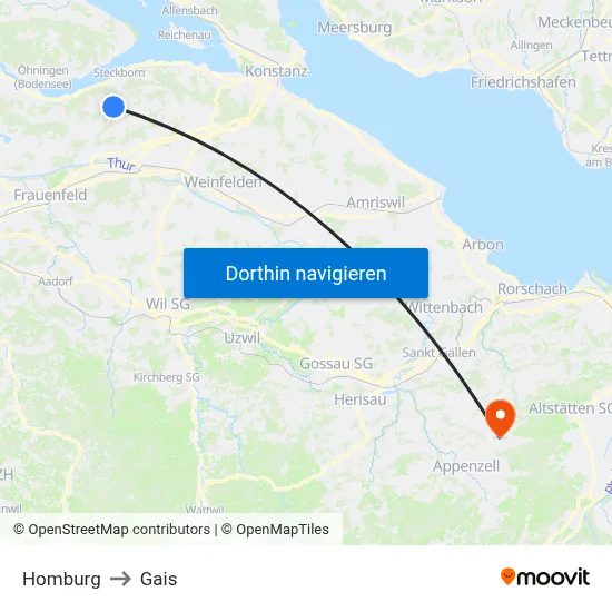 Homburg to Gais map