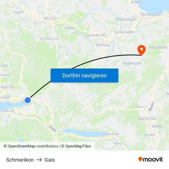 Schmerikon to Gais map
