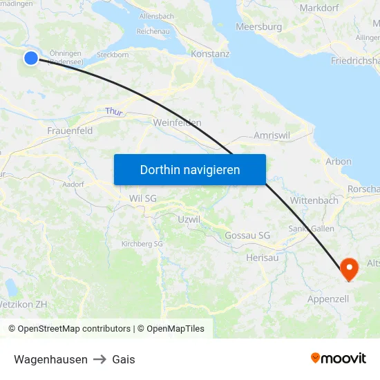 Wagenhausen to Gais map