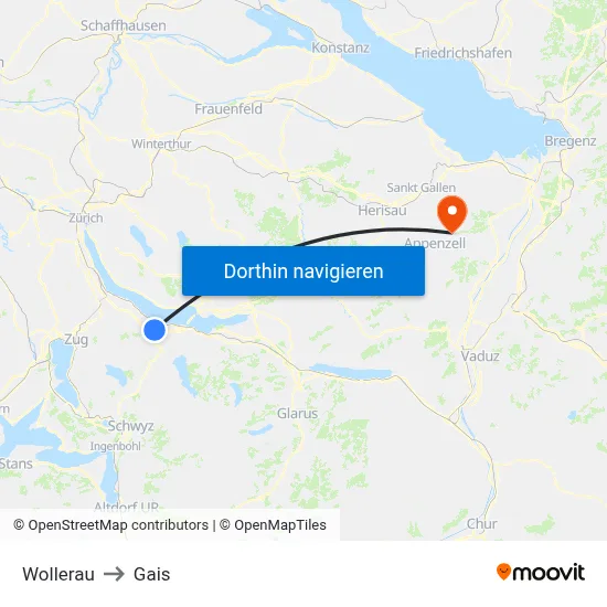 Wollerau to Gais map