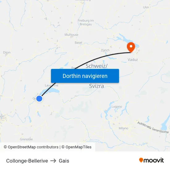 Collonge-Bellerive to Gais map