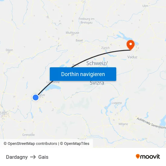 Dardagny to Gais map