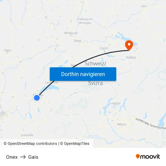 Onex to Gais map