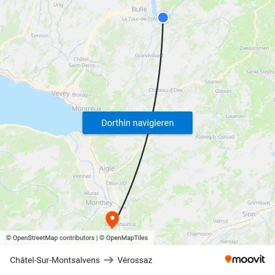 Châtel-Sur-Montsalvens to Vérossaz map