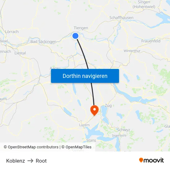 Koblenz to Root map