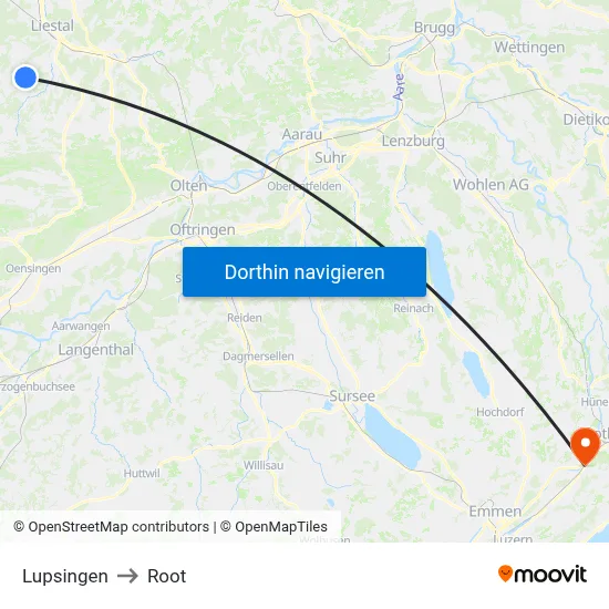 Lupsingen to Root map