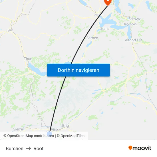 Bürchen to Root map