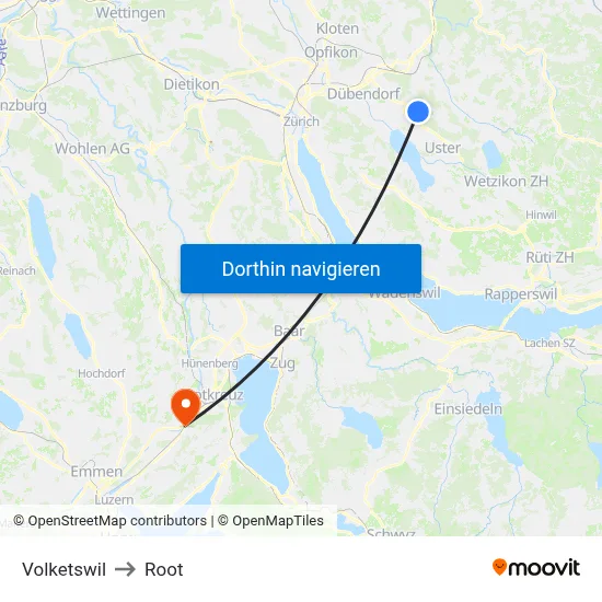 Volketswil to Root map