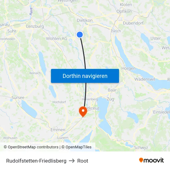 Rudolfstetten-Friedlisberg to Root map