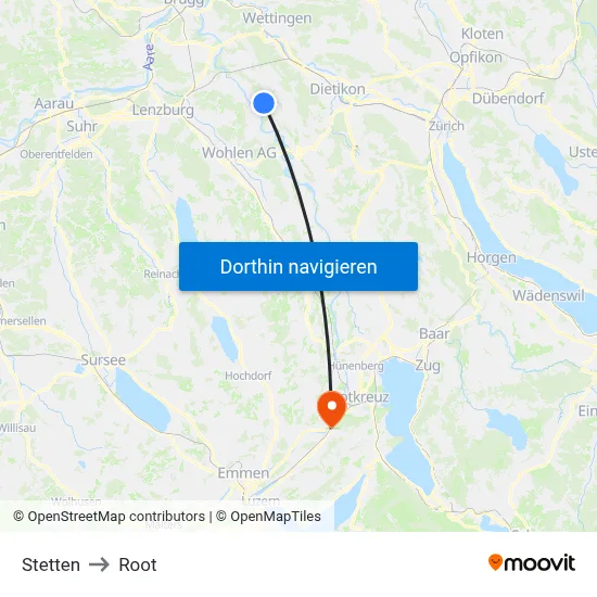 Stetten to Root map