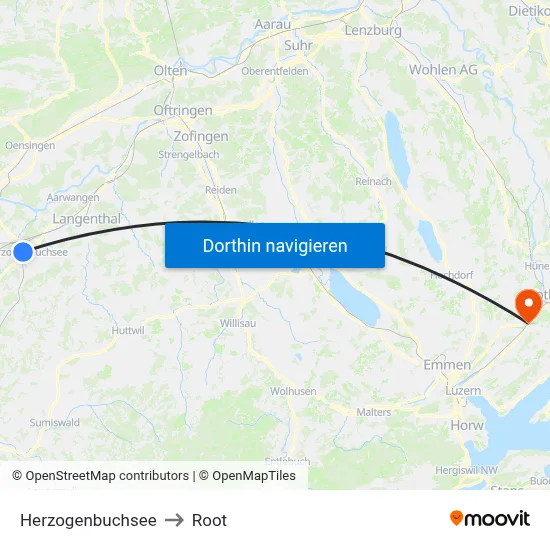 Herzogenbuchsee to Root map