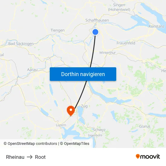 Rheinau to Root map